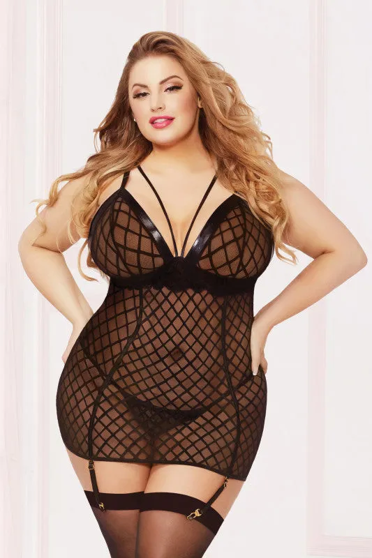 Chemise With Garter & Thong - 3x4x - Black