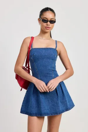 Chic Denim A Line Pleated Mini Dress