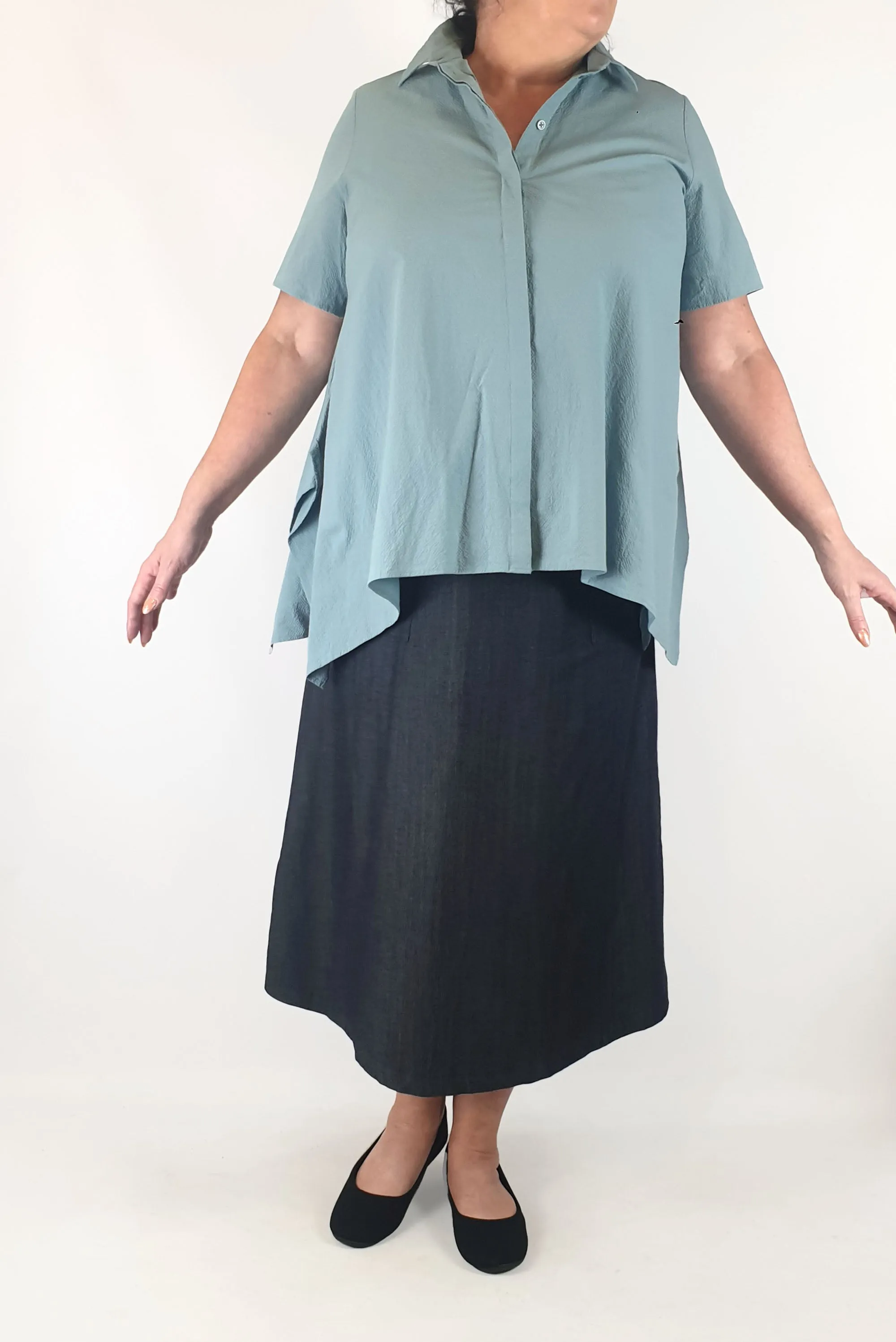 COS blue cotton top size 44, best fits 16-18