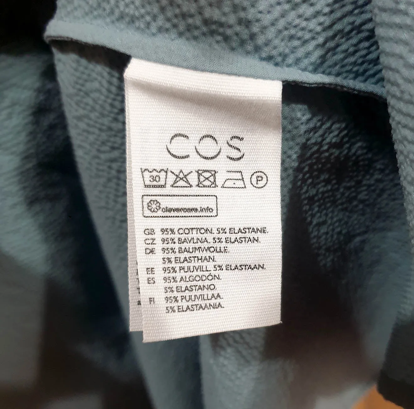 COS blue cotton top size 44, best fits 16-18