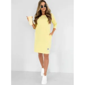 Crew neck dress with 3/4 sleeves and pockets