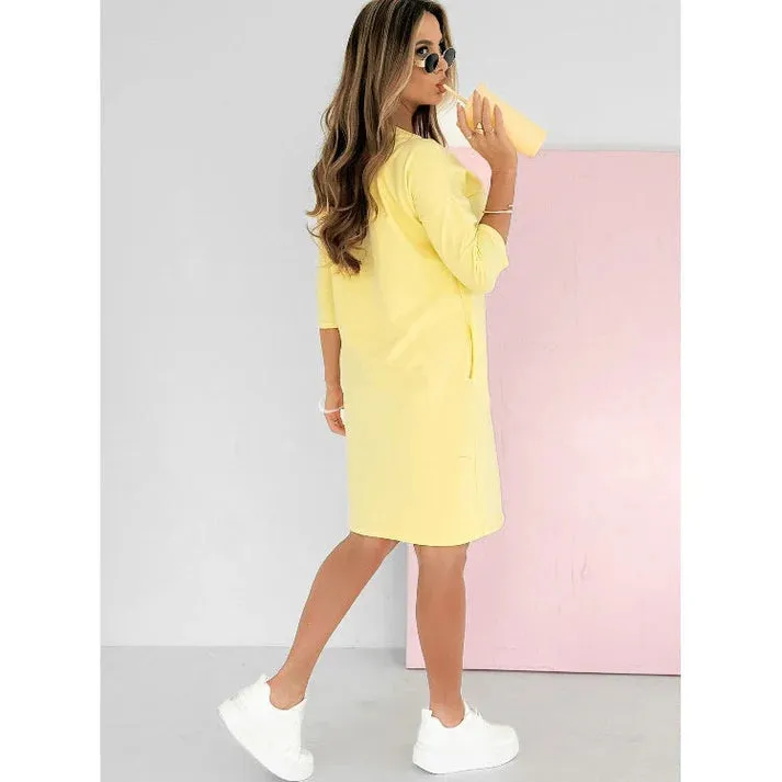 Crew neck dress with 3/4 sleeves and pockets