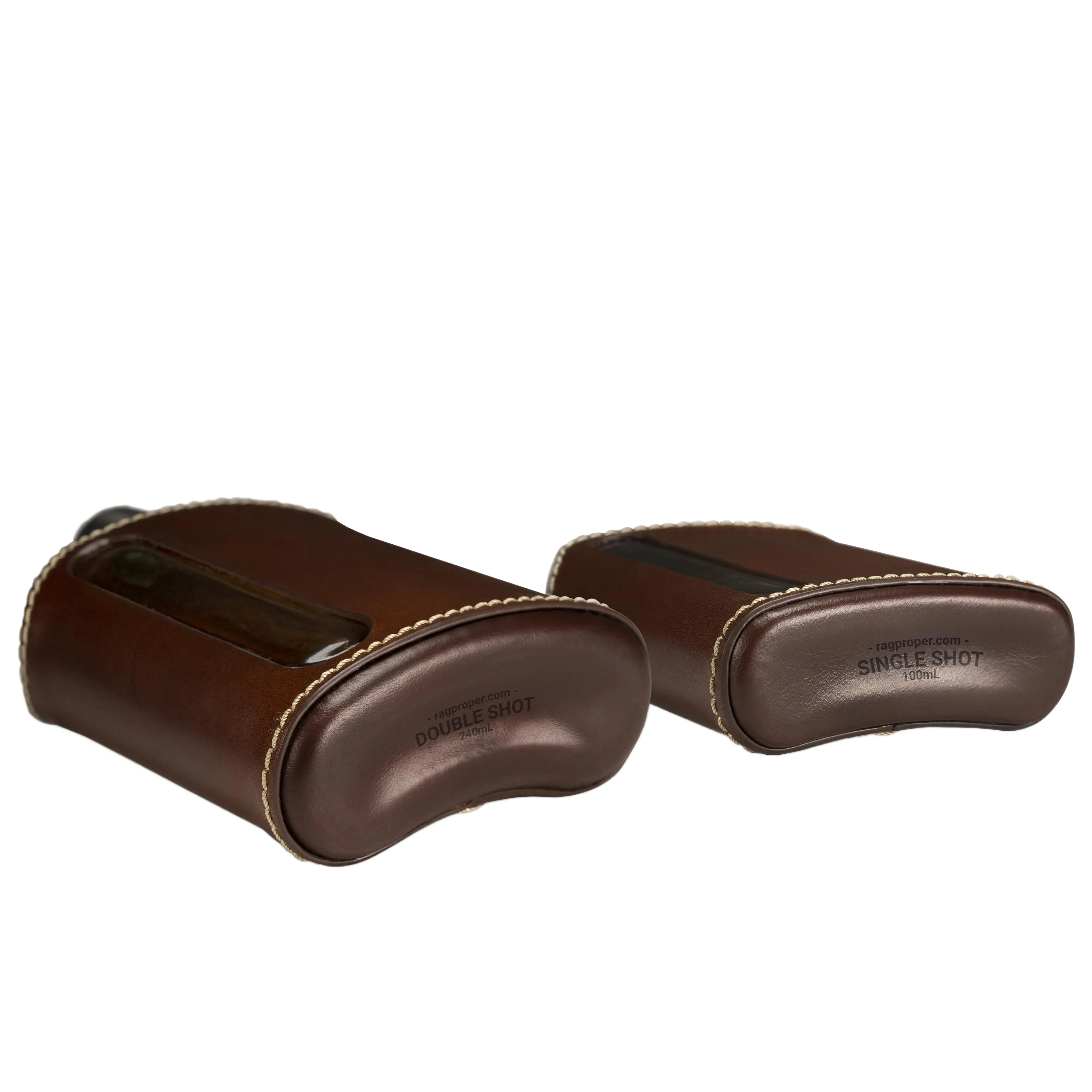 Dark Brown Leather Glass Flask Gift Set (Single Shot 100mL   Double Shot 240mL)