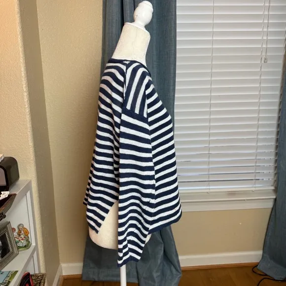 Eileen Fisher 100% Organic Linen Sweater Navy and White Striped Sz XXS