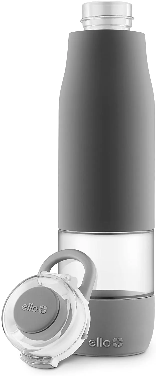 Ello Aura BPA-Free Glass Water Bottle, Grey, 24oz