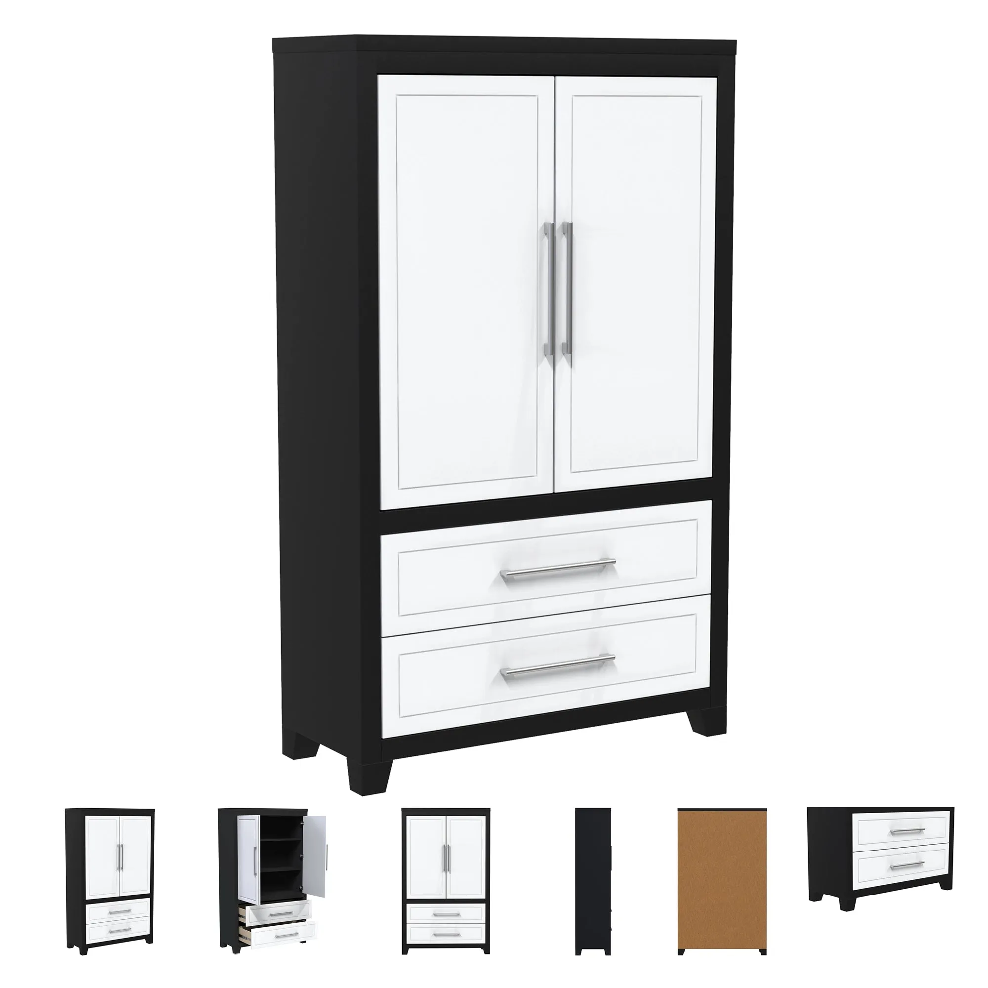 emma armoire storage organizer - shelves with 2 drawers home decor, java & white