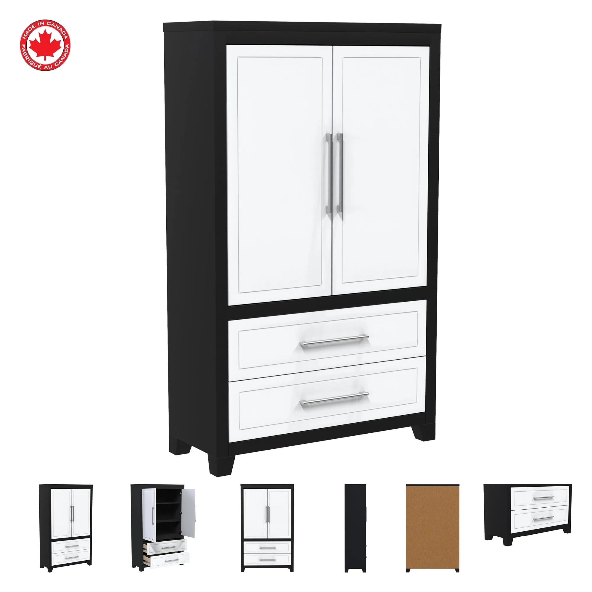 emma armoire storage organizer - shelves with 2 drawers home decor, java & white