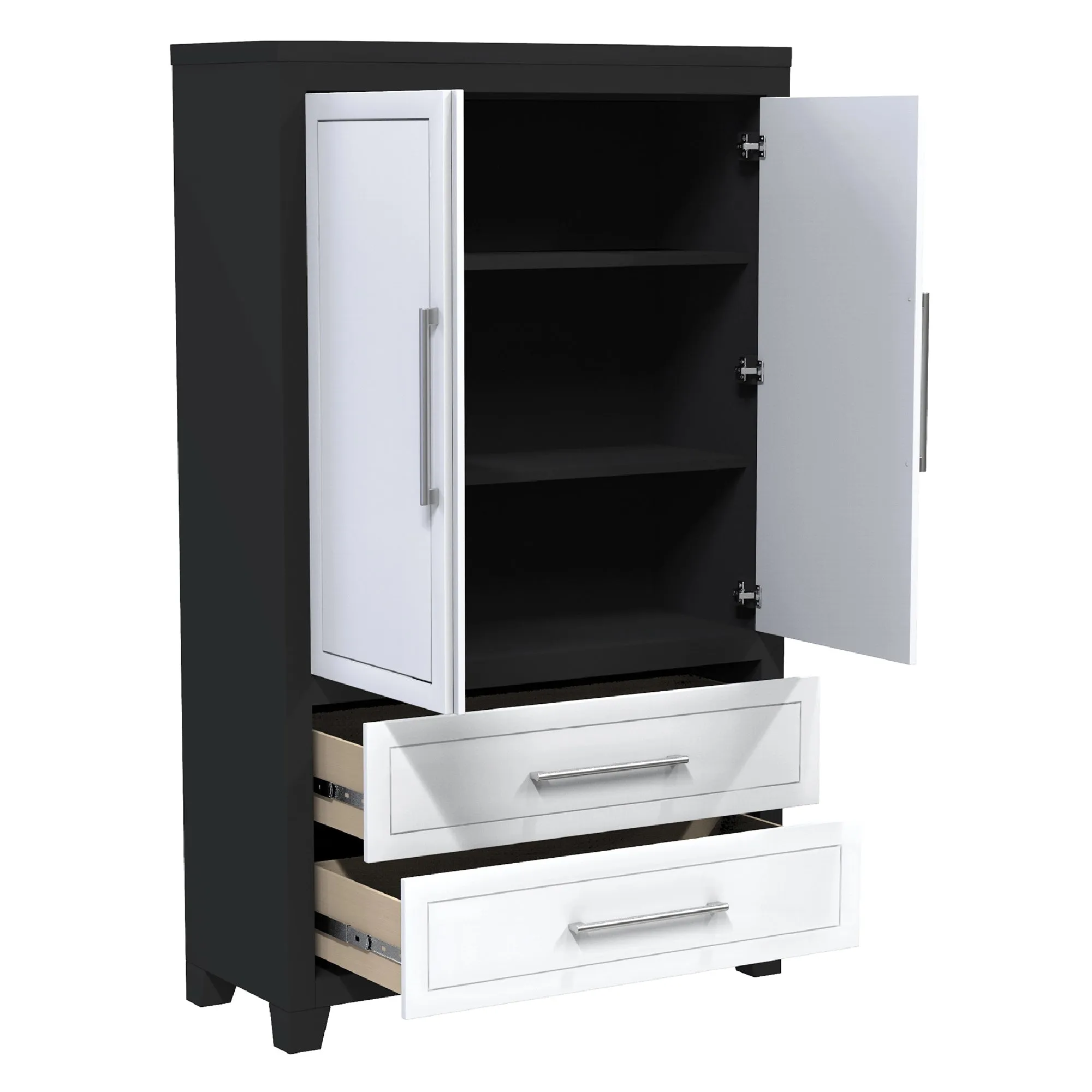 emma armoire storage organizer - shelves with 2 drawers home decor, java & white