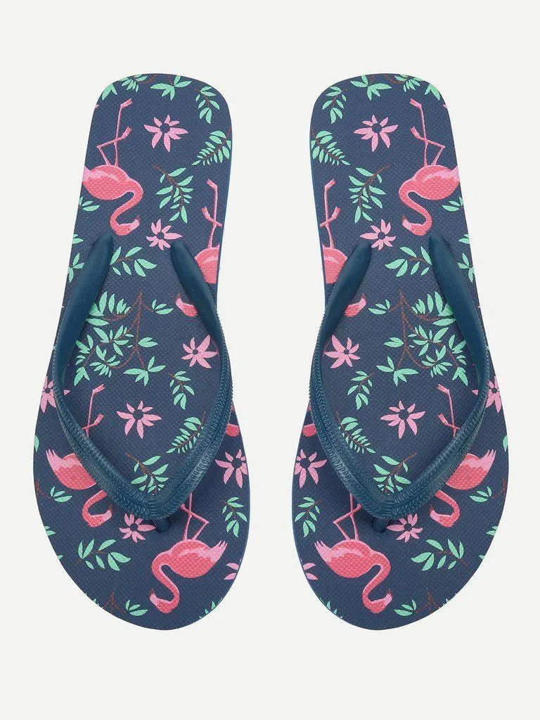 Flamingo Print Flat Slippers