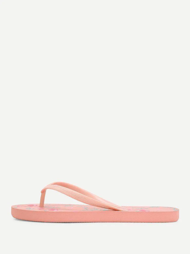 Flamingo Print Flat Slippers