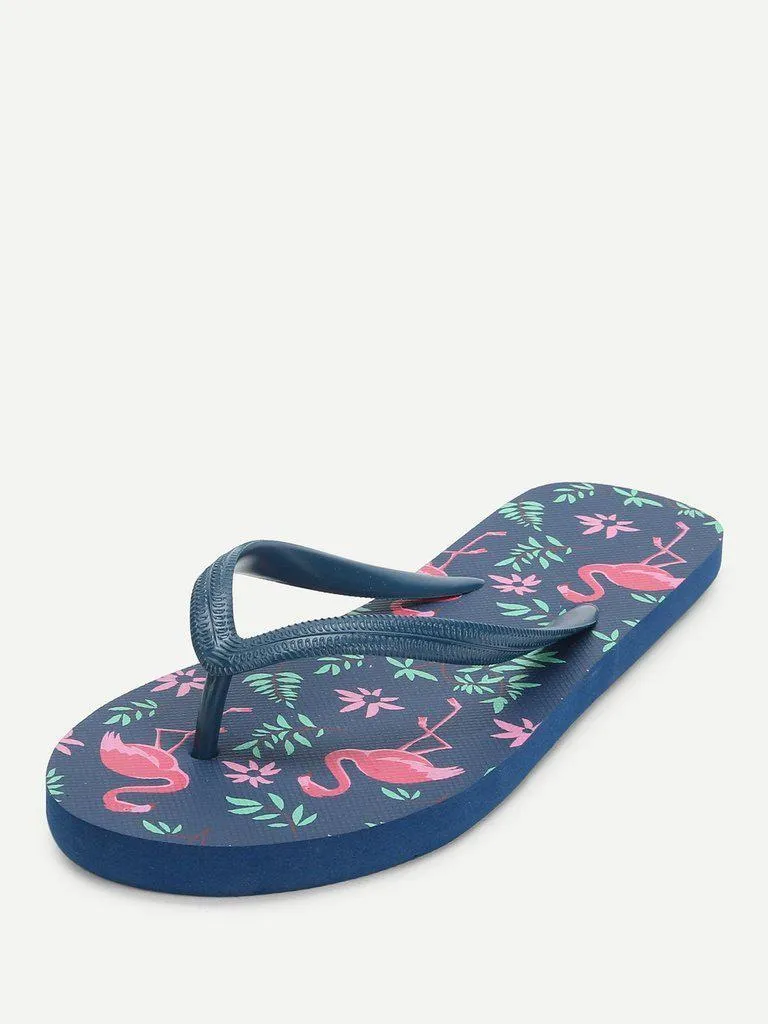 Flamingo Print Flat Slippers