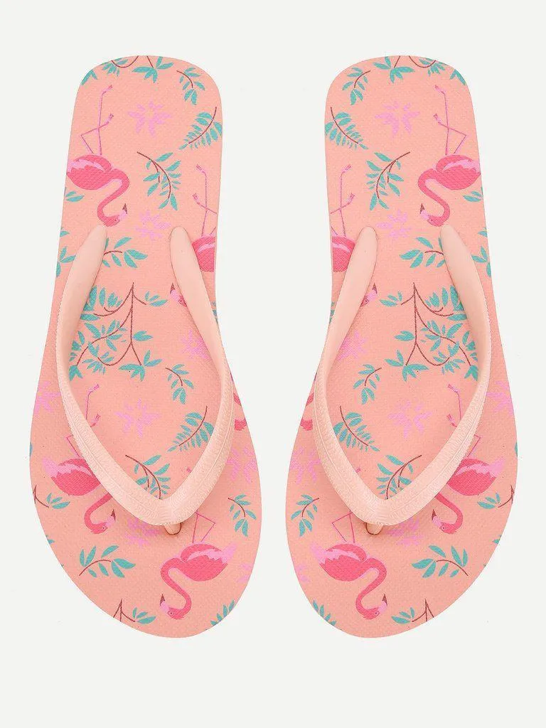 Flamingo Print Flat Slippers