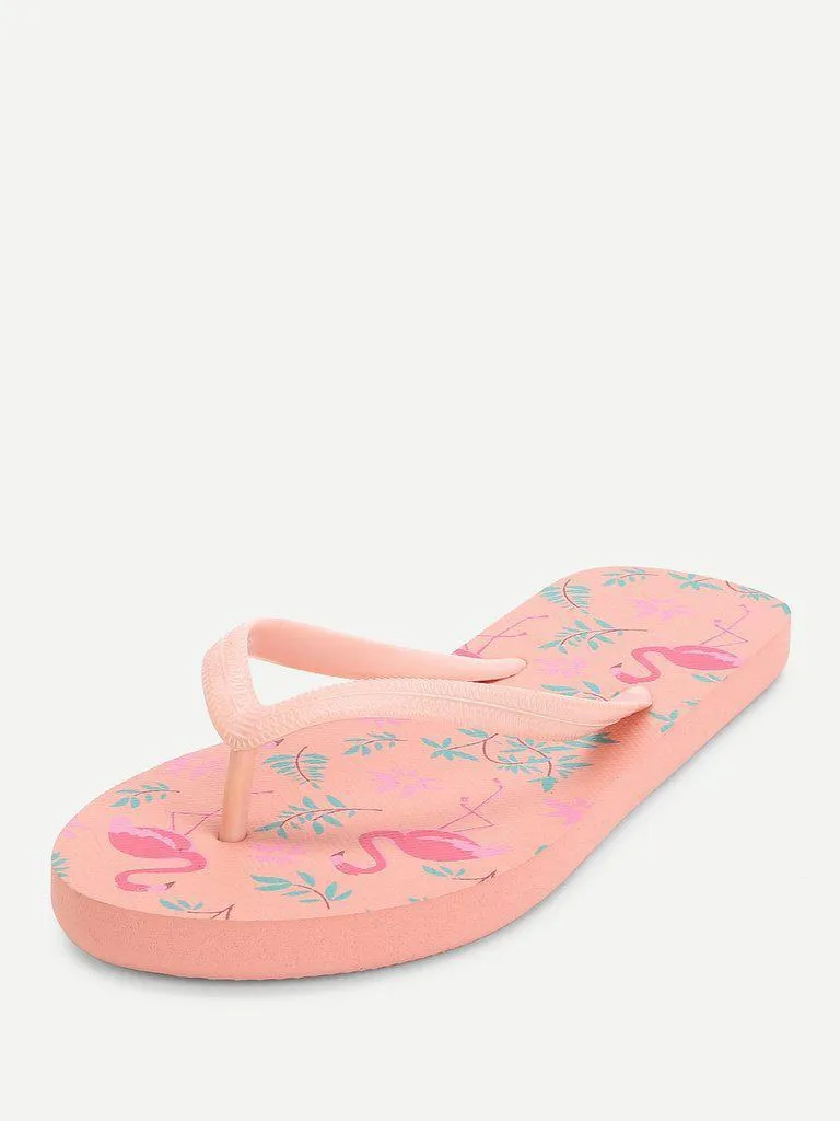 Flamingo Print Flat Slippers