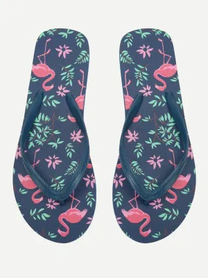 Flamingo Print Flat Slippers