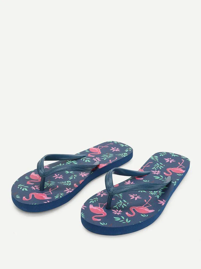 Flamingo Print Flat Slippers