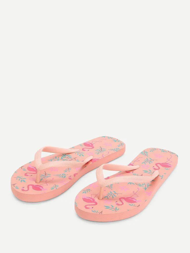 Flamingo Print Flat Slippers