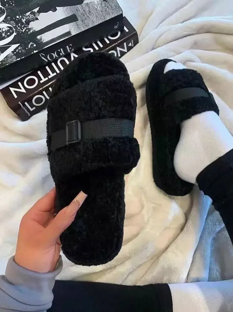 Fluffy Strap Slides