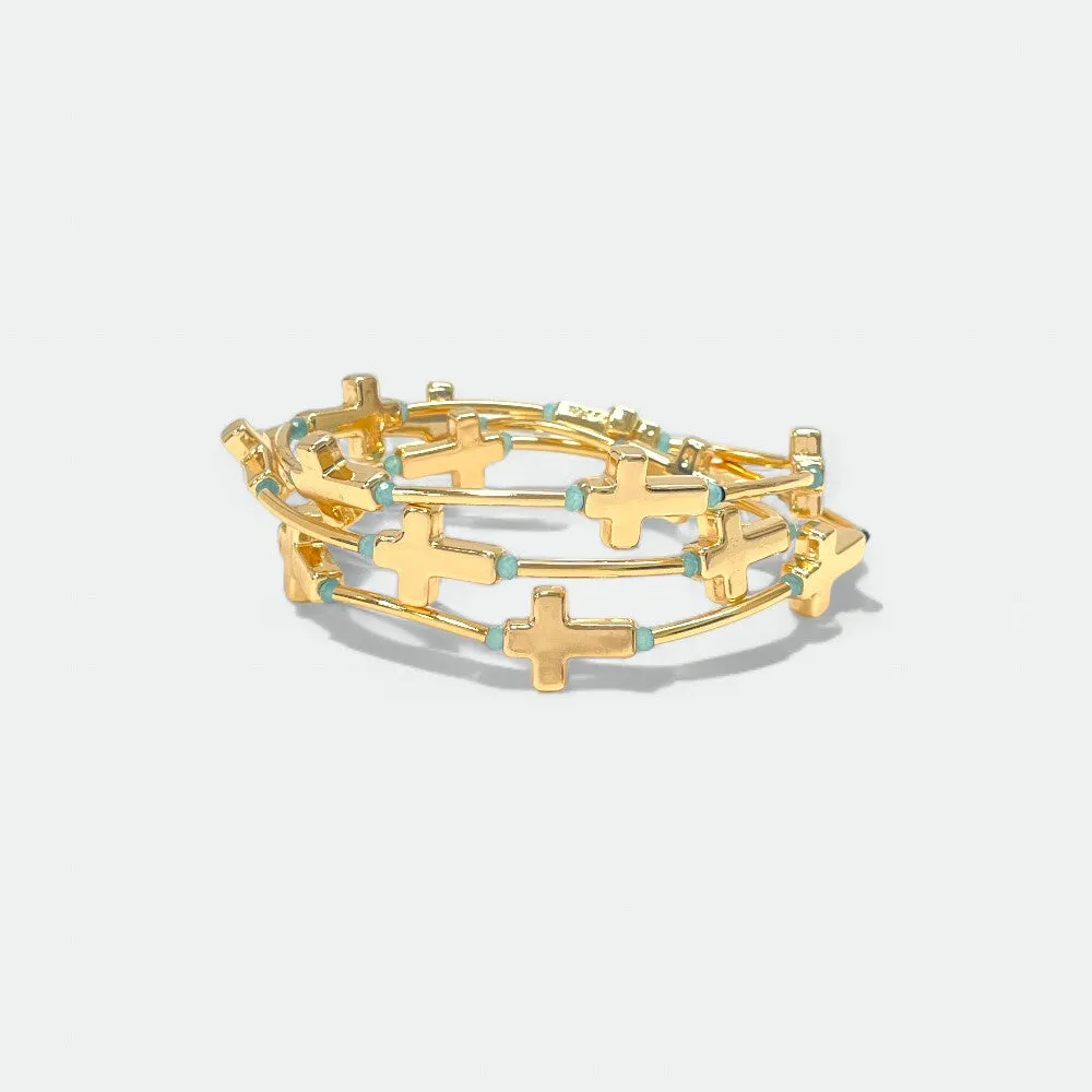 Gold Cross Stretchy Bracelet Set