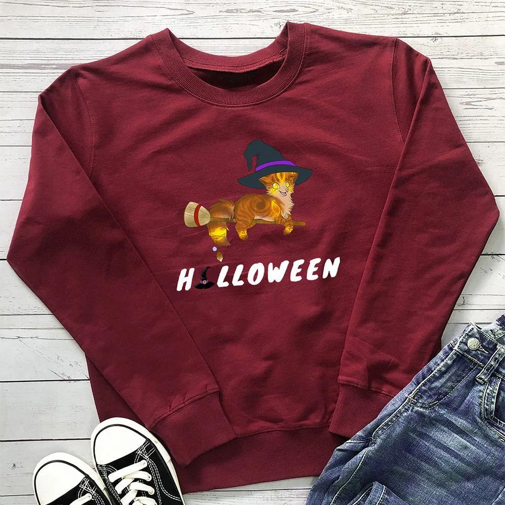 Graphic long Sleeve Shirts Cat Halloween