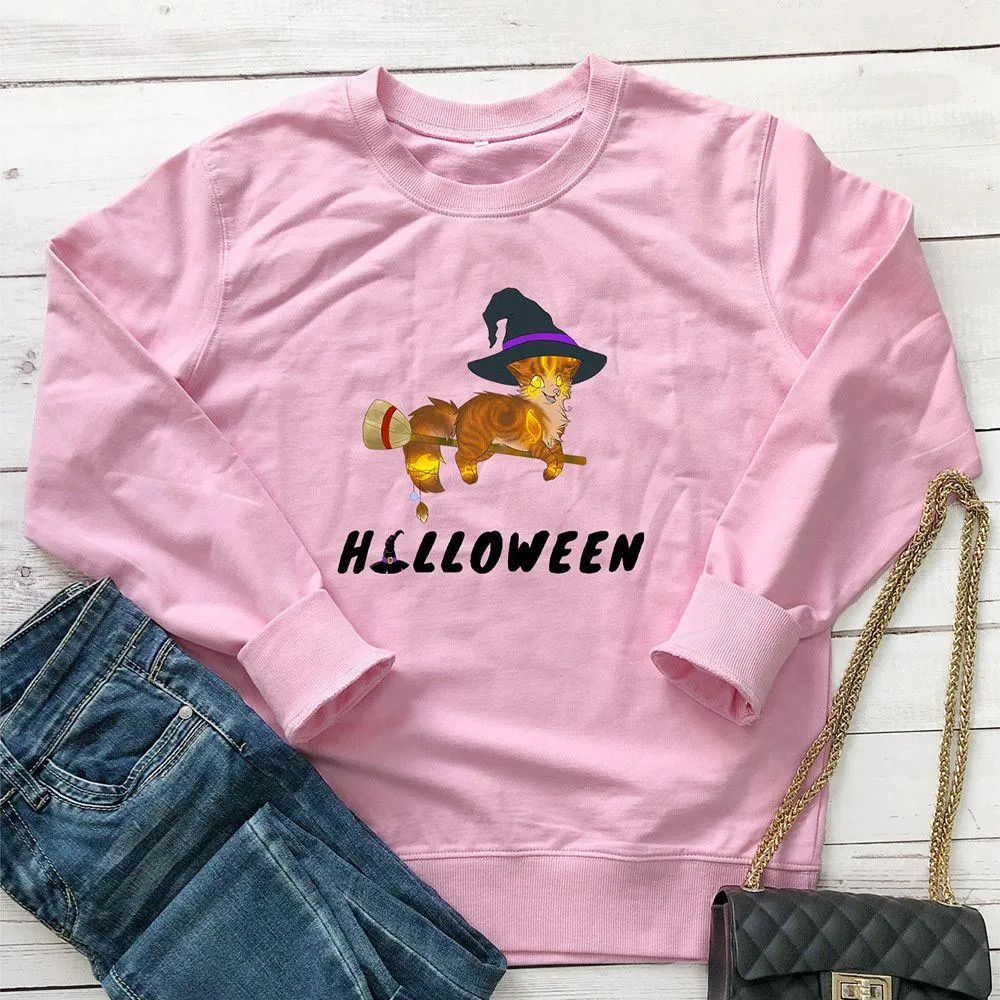 Graphic long Sleeve Shirts Cat Halloween
