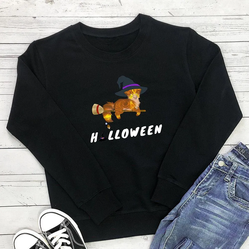 Graphic long Sleeve Shirts Cat Halloween
