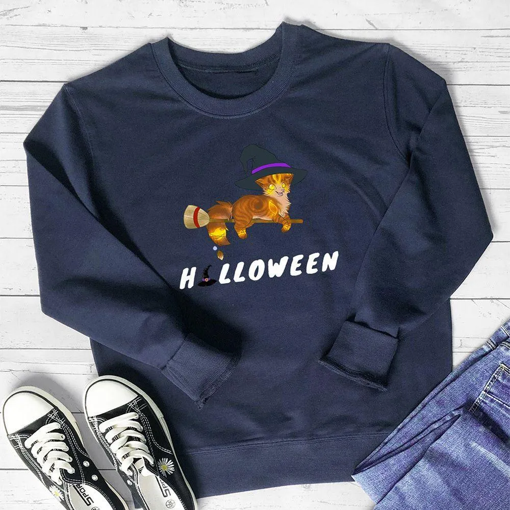 Graphic long Sleeve Shirts Cat Halloween