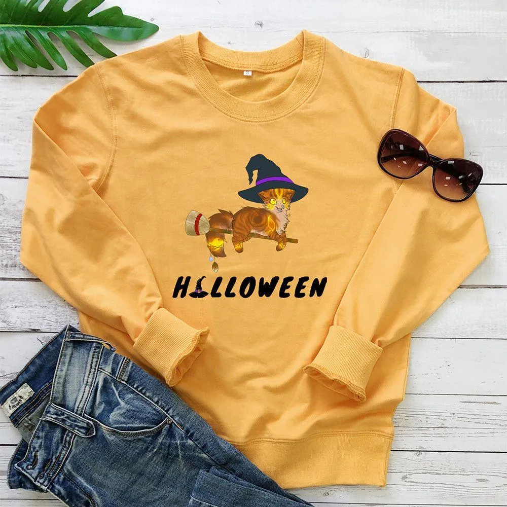 Graphic long Sleeve Shirts Cat Halloween