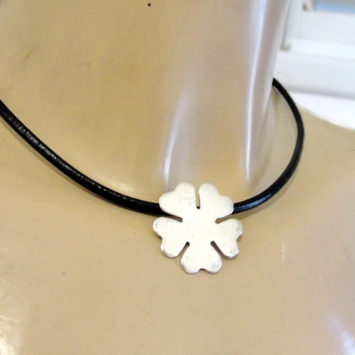 Hadar Designers black leather 925 sterling silver pendant handmade modern art (H