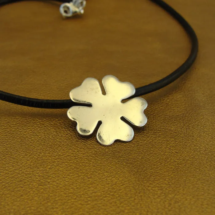 Hadar Designers black leather 925 sterling silver pendant handmade modern art (H
