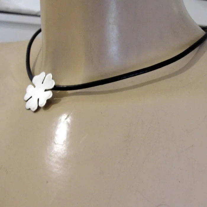 Hadar Designers black leather 925 sterling silver pendant handmade modern art (H