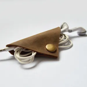 Handmade Genuine Natural Leather Earphone Holder, Earphone Organizer, Cable Keeper D08