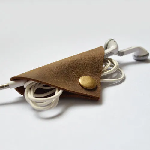 Handmade Genuine Natural Leather Earphone Holder, Earphone Organizer, Cable Keeper D08