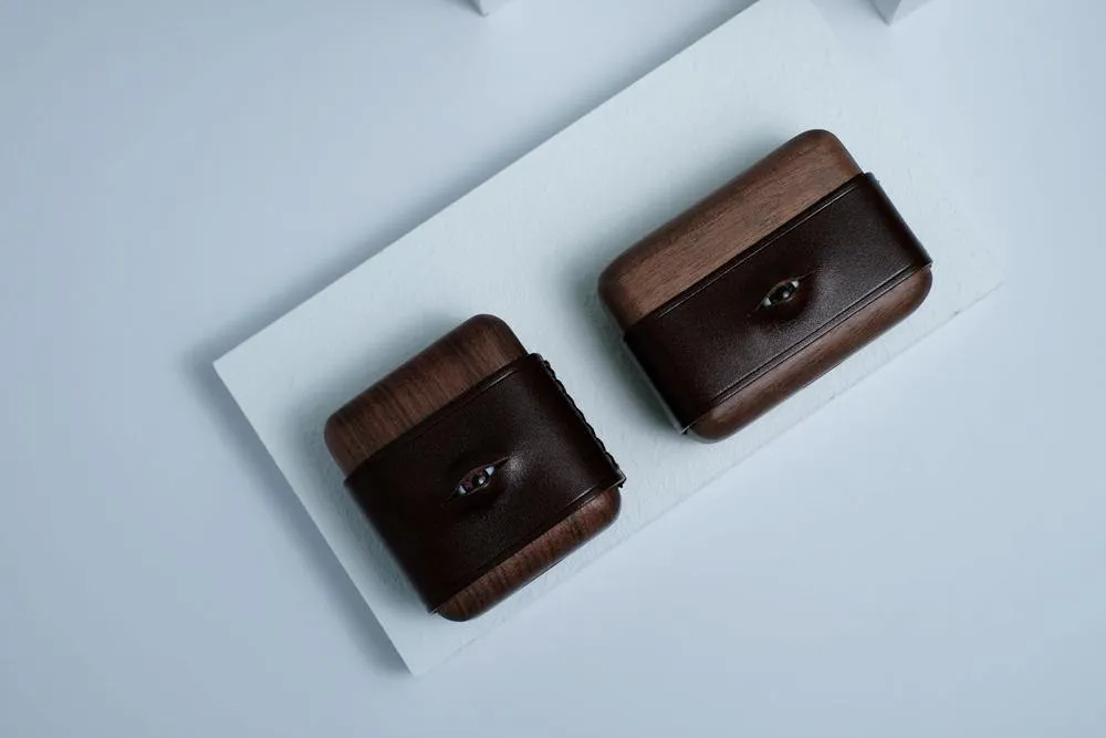 Handmade Green Leather Wood AirPods 1,2 Case with Eye Custom Leather AirPods 1,2 Case Airpod Case Cover