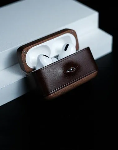 Handmade Green Leather Wood AirPods 1,2 Case with Eye Custom Leather AirPods 1,2 Case Airpod Case Cover