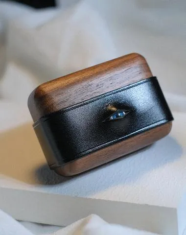 Handmade Green Leather Wood AirPods 1,2 Case with Eye Custom Leather AirPods 1,2 Case Airpod Case Cover