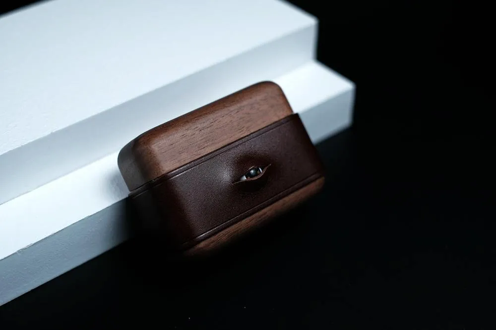 Handmade Green Leather Wood AirPods 1,2 Case with Eye Custom Leather AirPods 1,2 Case Airpod Case Cover