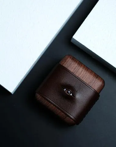 Handmade Green Leather Wood AirPods 1,2 Case with Eye Custom Leather AirPods 1,2 Case Airpod Case Cover