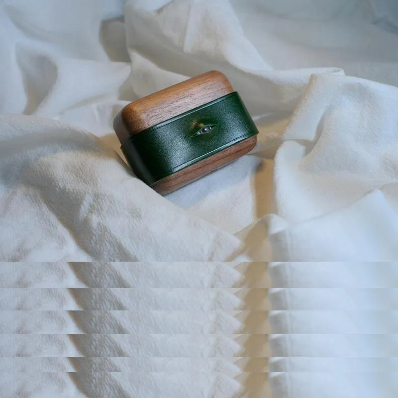 Handmade Green Leather Wood AirPods 1,2 Case with Eye Custom Leather AirPods 1,2 Case Airpod Case Cover