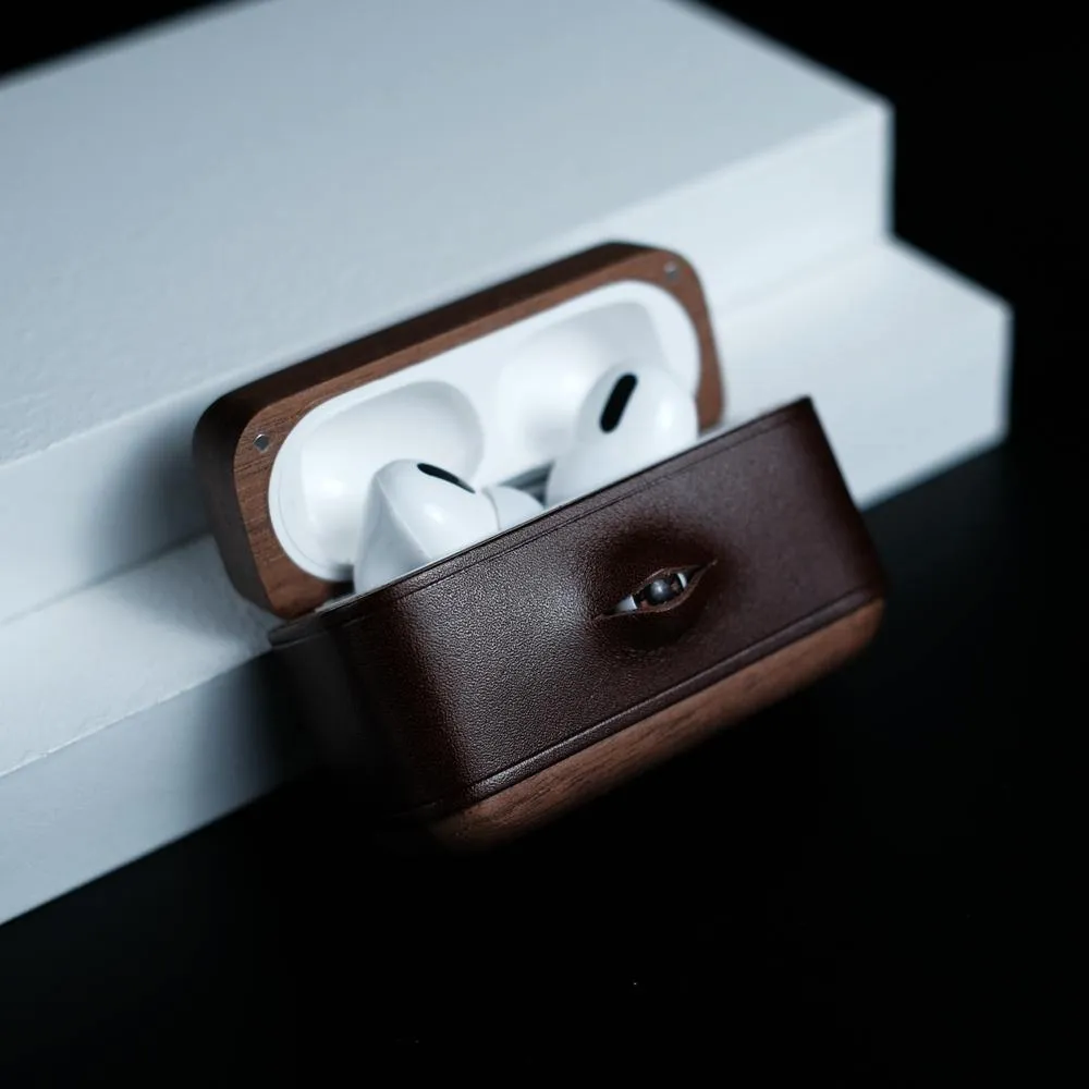 Handmade Green Leather Wood AirPods 1,2 Case with Eye Custom Leather AirPods 1,2 Case Airpod Case Cover