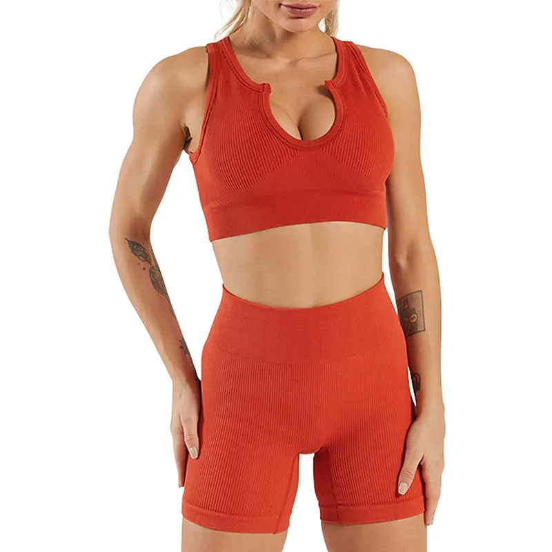 HANERDUN Women Workout Outfits 2 Piece Ribbed Seamless Crop Tank High Waist Leggings