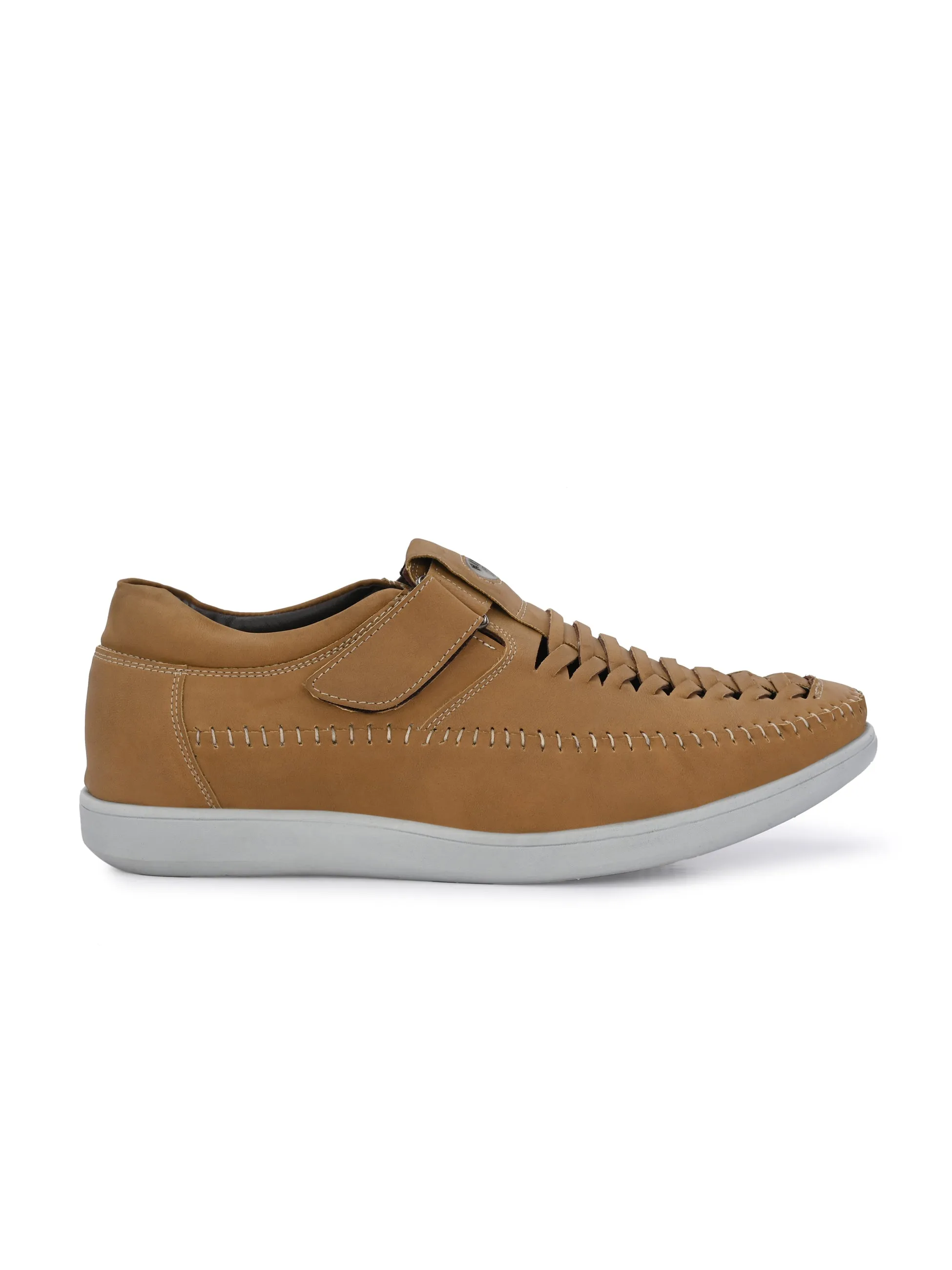 Hitz Men's Tan Synthetic Shoe Style Sandals with Velcro Closure