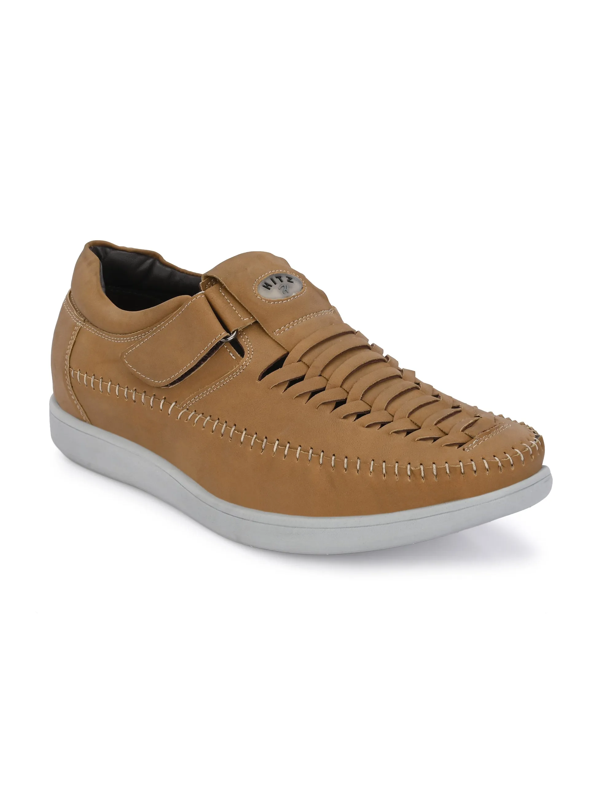 Hitz Men's Tan Synthetic Shoe Style Sandals with Velcro Closure