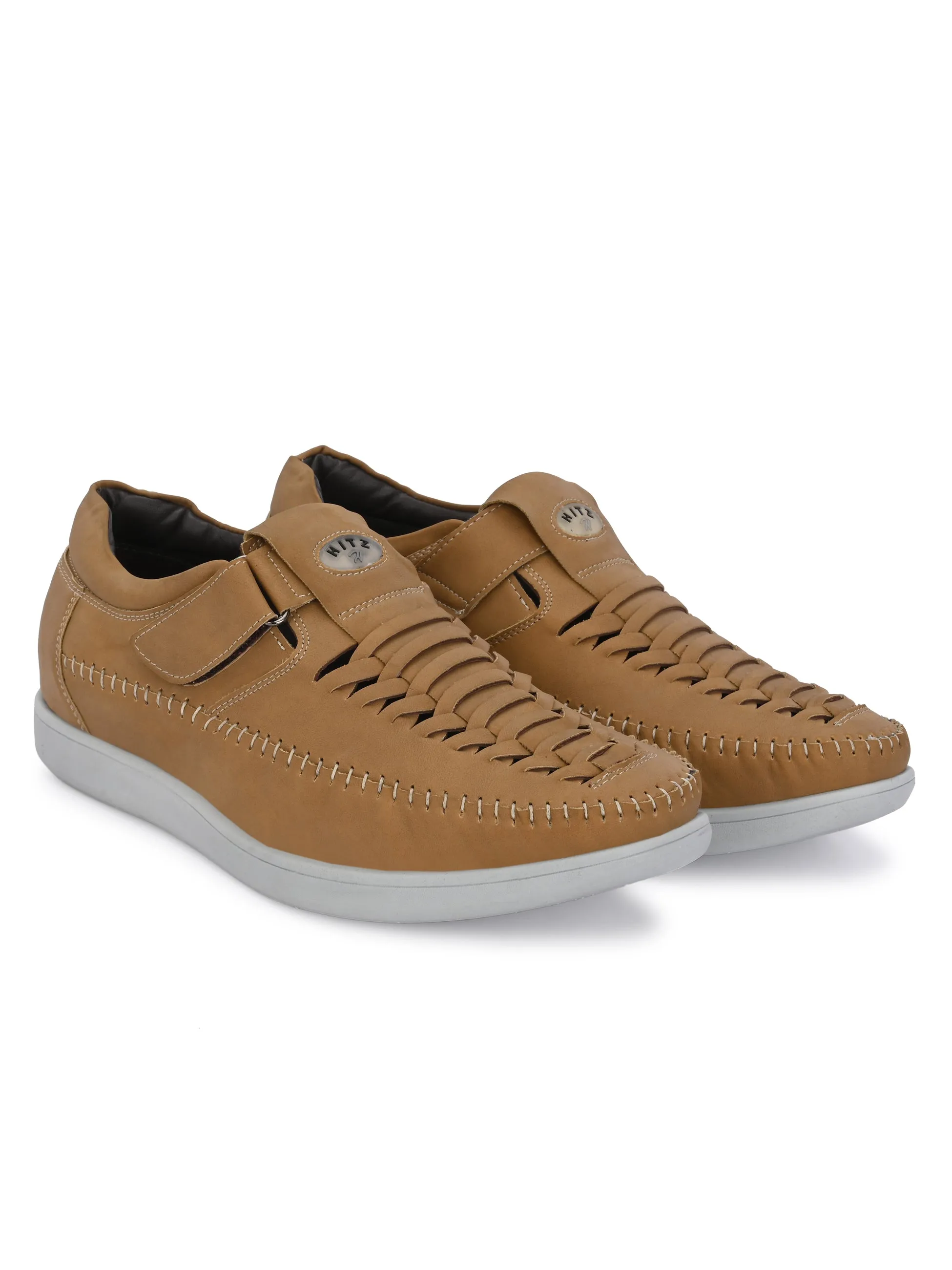 Hitz Men's Tan Synthetic Shoe Style Sandals with Velcro Closure