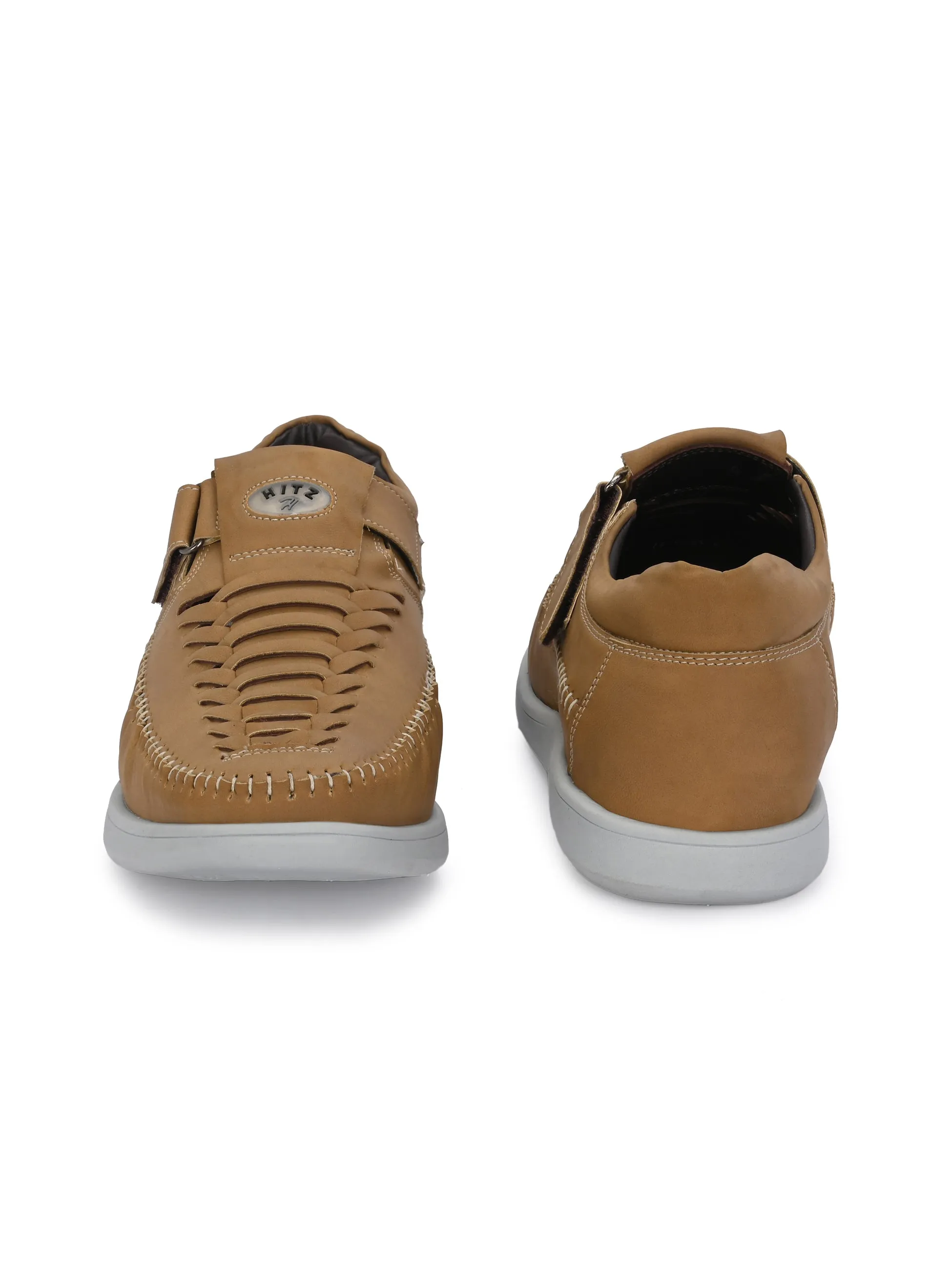 Hitz Men's Tan Synthetic Shoe Style Sandals with Velcro Closure