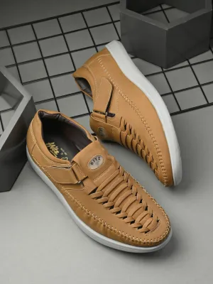 Hitz Men's Tan Synthetic Shoe Style Sandals with Velcro Closure