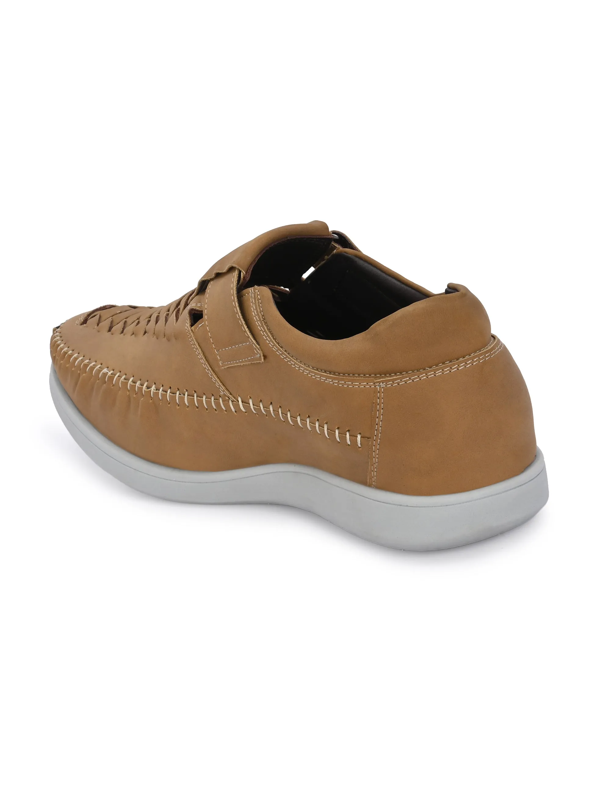 Hitz Men's Tan Synthetic Shoe Style Sandals with Velcro Closure