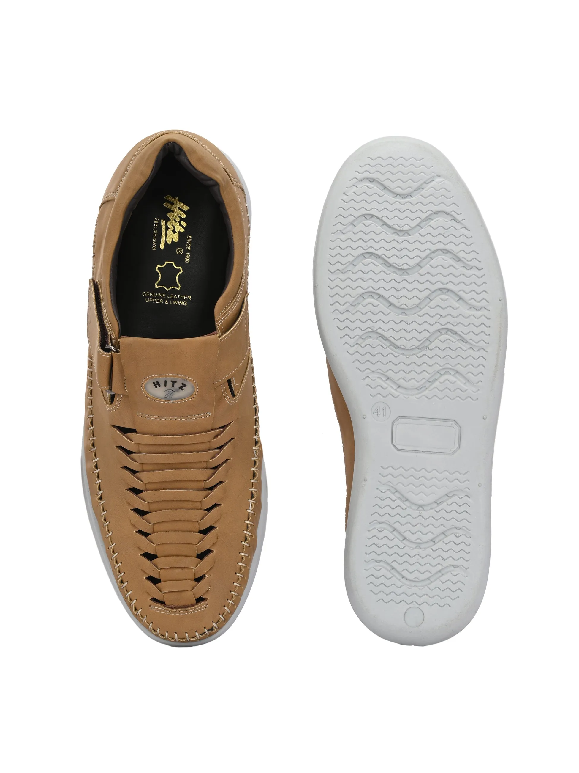 Hitz Men's Tan Synthetic Shoe Style Sandals with Velcro Closure