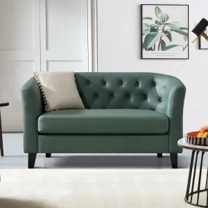 Husbedom 50 Inches Leather Loveseat Sofa with Button Tufted Décor for Bedroom, Living Room - Grey Green