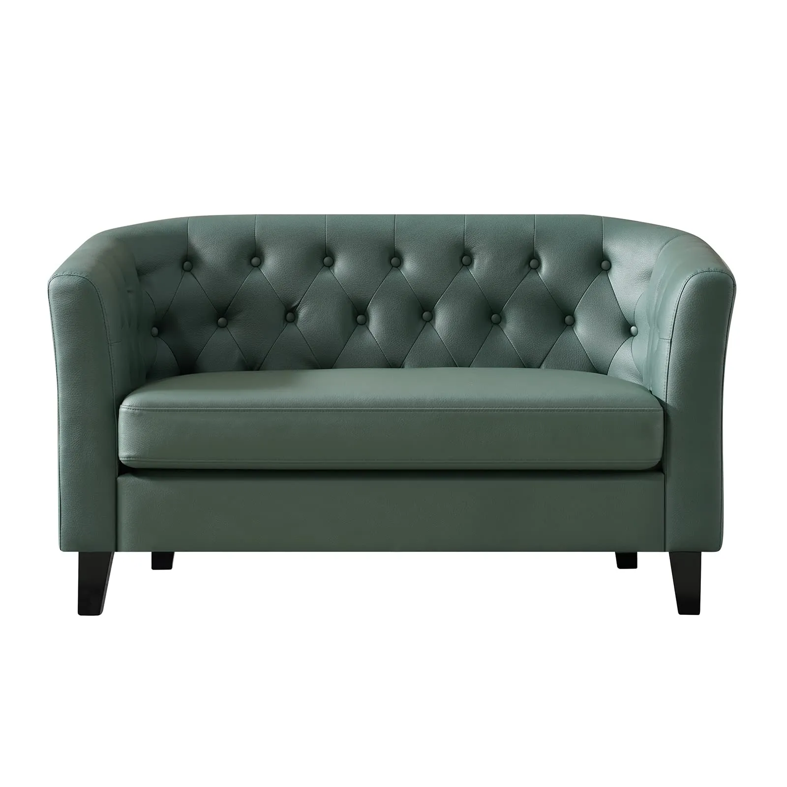 Husbedom 50 Inches Leather Loveseat Sofa with Button Tufted Décor for Bedroom, Living Room - Grey Green