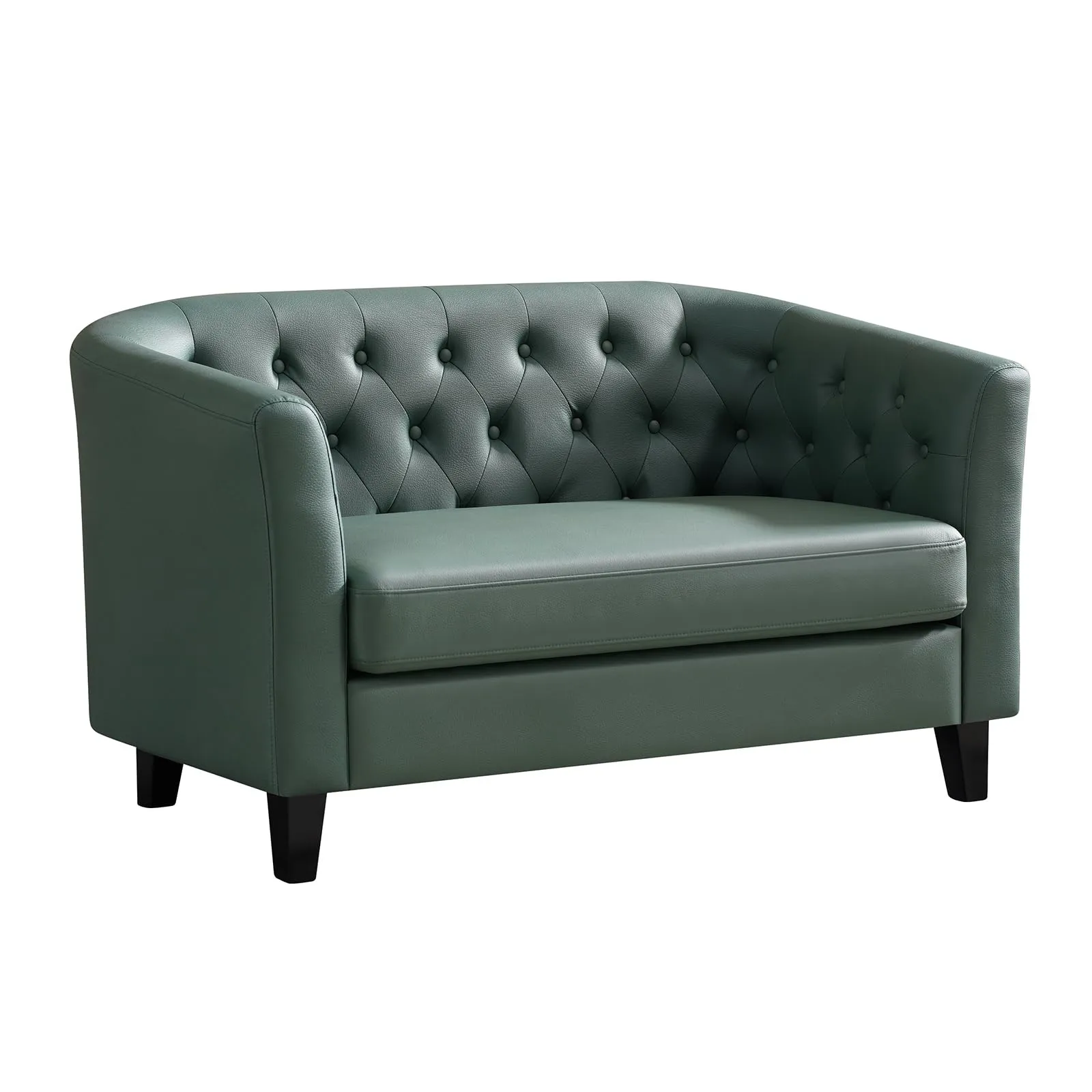 Husbedom 50 Inches Leather Loveseat Sofa with Button Tufted Décor for Bedroom, Living Room - Grey Green